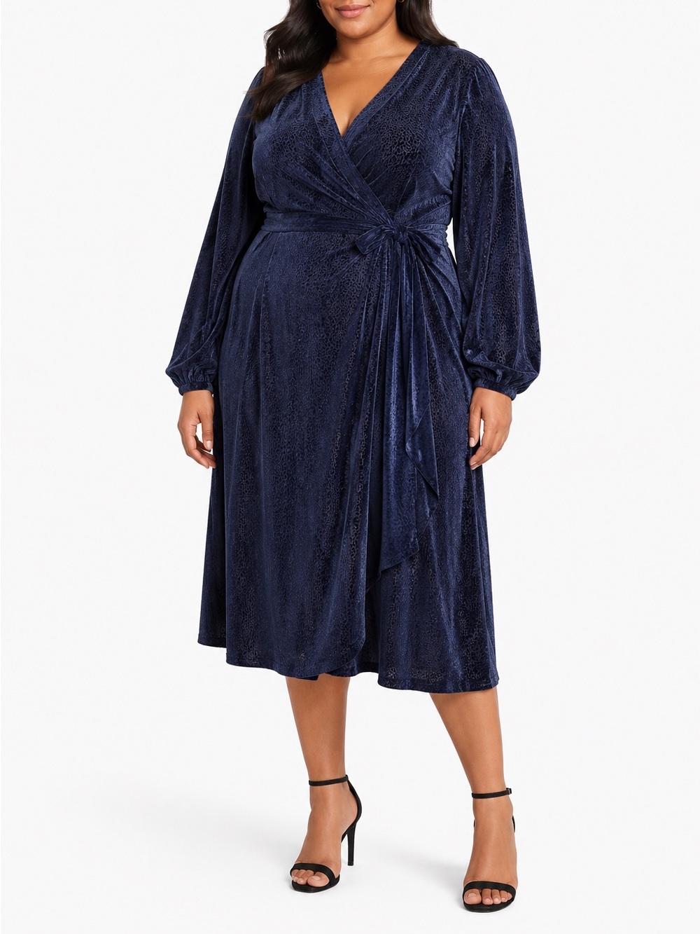 Lane Bryant Midnight Blue Long Sleeve Dress velvet burnout wedding guest 14